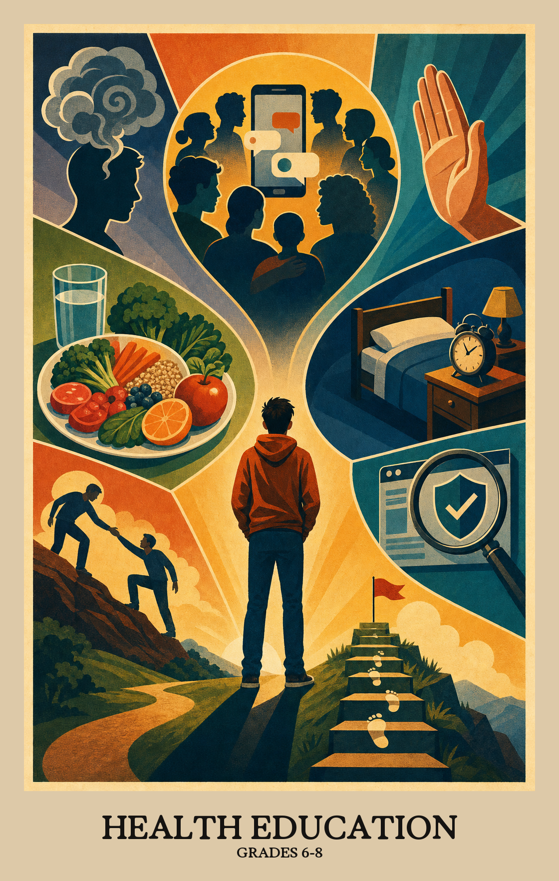 Illustration of what students learn in Grades 6-8 Health Education